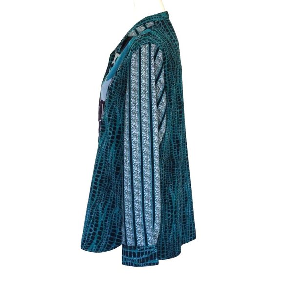 Koos of Course Top Womens Size S Wearable Art Button Up Blouse Teal Black Gray L - Picture 6 of 13